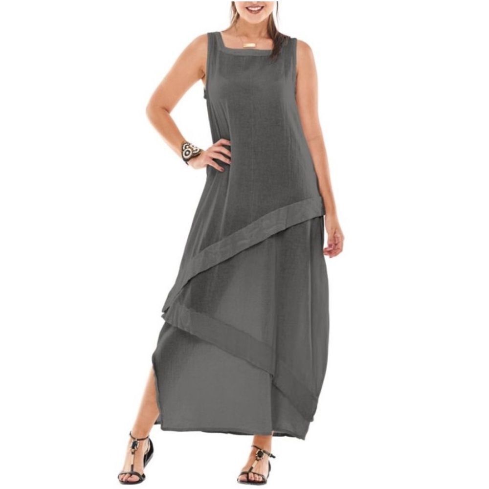 Oh My Gauze! Cabo Bubble Hem Sleeveless Maxi Dress In Turquoise Size S/M